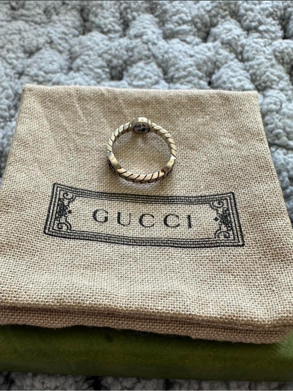 Gucci Interlocking G Sterling Silver Ring Size 6 w/ Box & Pouch